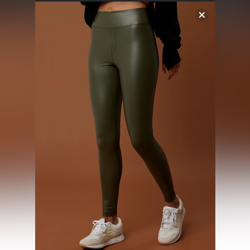 Aerie OFFLINE Real Luxe Faux Leather Legging Festive Olive Green Size Medium